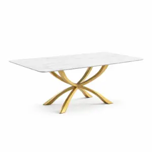 Table de salle à manger rectangulaire en marbre avec pieds en métal doré