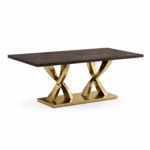 Table de salle à manger rectangulaire en bois et métal doré 200 x 100 x 75 cm