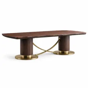 Table de salle à manger en bois et métal doré