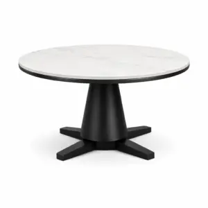 Table de salle à manger ronde en marbre et métal blanc et noir