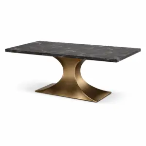 Table de salle à manger rectangulaire en marbre noir avec base en métal doré