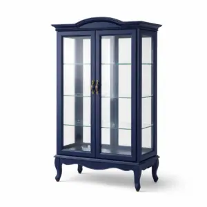 Vitrine en bois et verre trempé bleu 180 x 80 x 40 cm