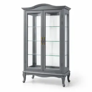 Vitrine en bois avec portes vitrées en verre trempé gris