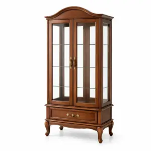 Vitrine en bois avec portes vitrées et tiroir