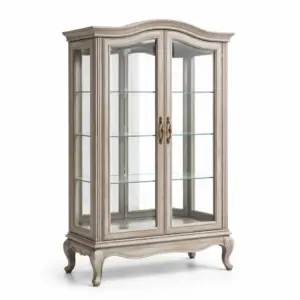 Vitrine en bois avec étagères en verre trempé