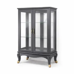 Vitrine en bois et verre trempé noir et doré 180 x 90 x 40 cm